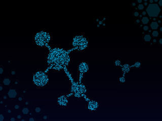multiple molecules floating in a futuristic low poly style showing structure in science
