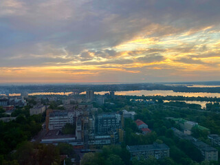 Dnipro Ukraine cityscape at sunset