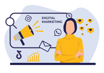 Woman with Digital Marketing career flat character