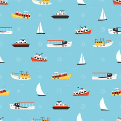 Seamless children background from boats for wallpapers, cover design. 