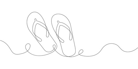 Slippers for beach.sandals.Single line draw design graphic illustration.vector.