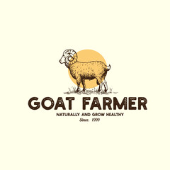vintage logo goat farmer vector illustration