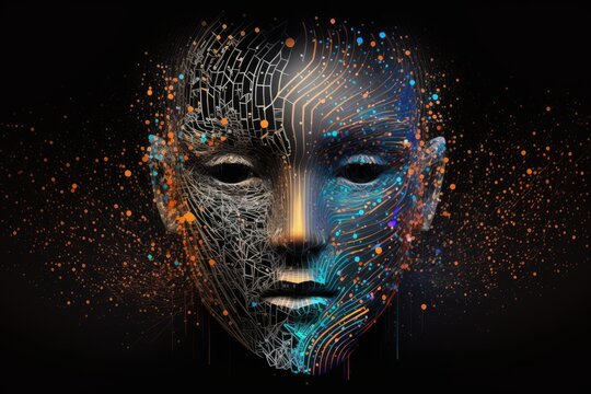Artificial intelligence concept. Futuristic woman face made of electronic circuit