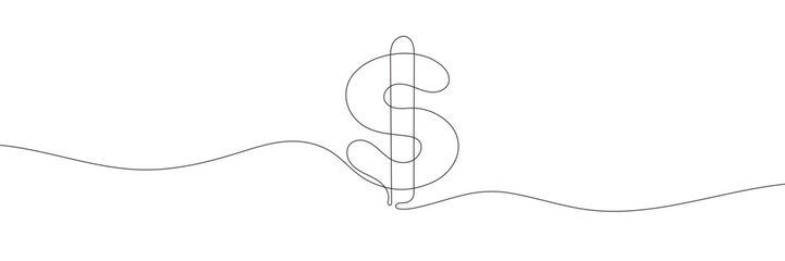 dollar sign drawn in one line on a white background. Vector illustration
