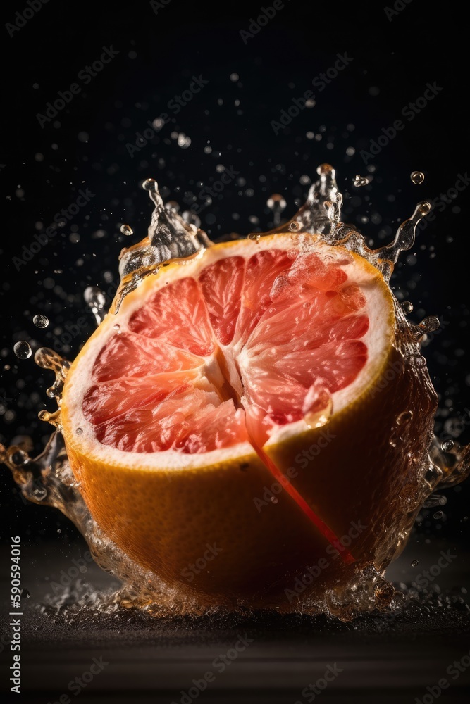 Poster Juicy grapefruit in water splash