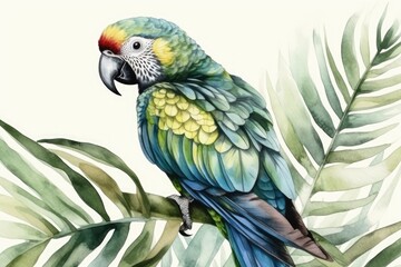colorful parrot perched on a tree branch. Generative AI