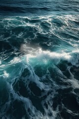 Fototapeta premium Blue ocean with waves in mouvement, AI concept