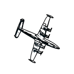 airplane black and white sketch with transparent background