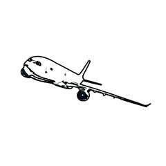 airplane black and white sketch with transparent background