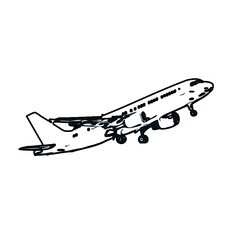 airplane black and white sketch with transparent background
