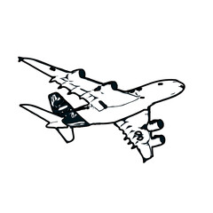 airplane black and white sketch with transparent background