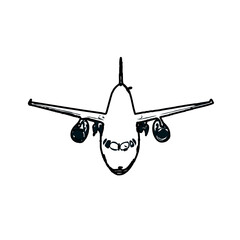 airplane black and white sketch with transparent background