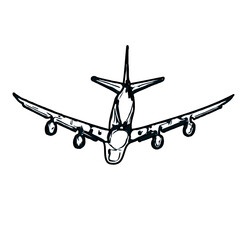 Fototapeta na wymiar airplane black and white sketch with transparent background