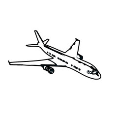 airplane black and white sketch with transparent background