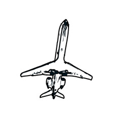 airplane black and white sketch with transparent background
