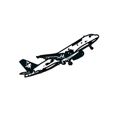 airplane black and white sketch with transparent background