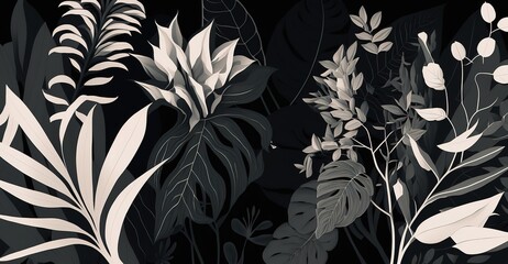 leaves and plants in chamois white style. Beautiful, minimalistic print for your postcard, congratulations and poster decor. AI