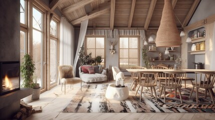 Hygge and cozy vibe scandinavian style house interior, generative AI