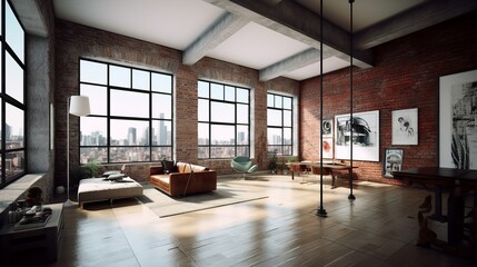 Fototapeta na wymiar Loft style apartment interior, generative AI