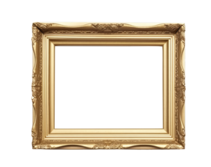 Decorative vintage frame ,Gold photo frame border design isolated background transparent png. Generative ai