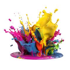 Colorful pastel color acrylic paint splashing isolated transparent png background. Generative ai