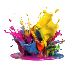 Fotobehang Colorful pastel color acrylic paint splashing isolated transparent png background. Generative ai © Iaroslav