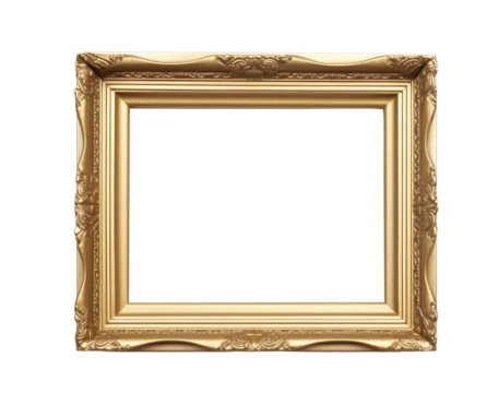 Decorative vintage frame ,Gold photo frame border design isolated background transparent png. Generative ai