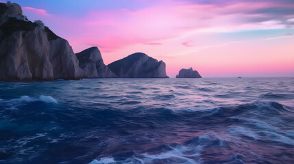 Fototapeta na wymiar beautiful photo sea and waves, sunset pink