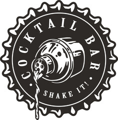 Bartending logo or bartender design with beer cap and cocktail shaker for bar print of barman.