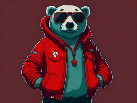 Generative Ai, Polar bear with red football jacket
