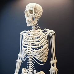 A skeleton made of paper is shown in a photo.