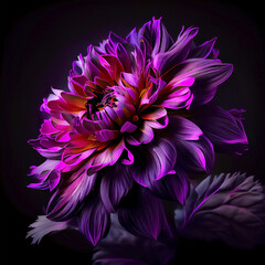 A purple and orange flower is on a black background.