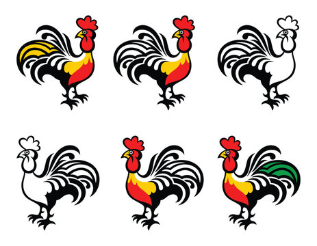 Rooster in logo style. Color vector illustration isolated on white. Your poultry farm logo.