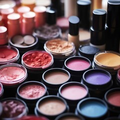 Naklejka premium Professional makeup brushes and tools, make-up products set. Generative ai