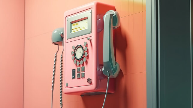Modern payphone for paid calls in a public place. Generative Ai