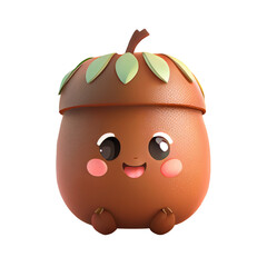 Fototapeta premium 3d icon cute Ripe smiling acorn kawaii, oak tree, autumn fruit, symbol of autumn, thanksgiving day illustration cartoon style on Isolated Transparent png background. Generative ai