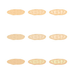 A vector drawn pita bread illustration with various colors and amount of details
