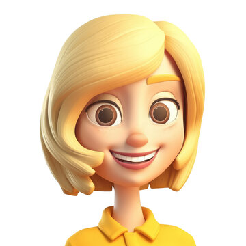 3D icon avatar blonde woman illustration of smiling happy girl. Cartoon close up portrait of standing girl on isolated on transparent png background. Generative ai