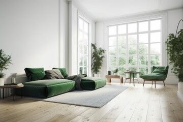 cozy living room with ample natural light from a large window. Generative AI