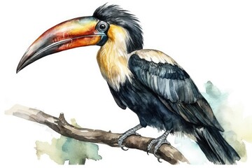 colorful toucan perched on a tree branch in a tropical setting. Generative AI