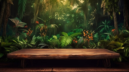 Jungle table background. Generative Ai