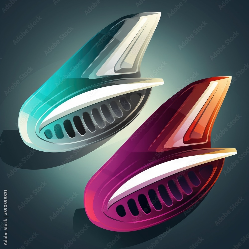 Poster a colorful object that looks like a spaceship with a long tail and a long tail, on a dark background