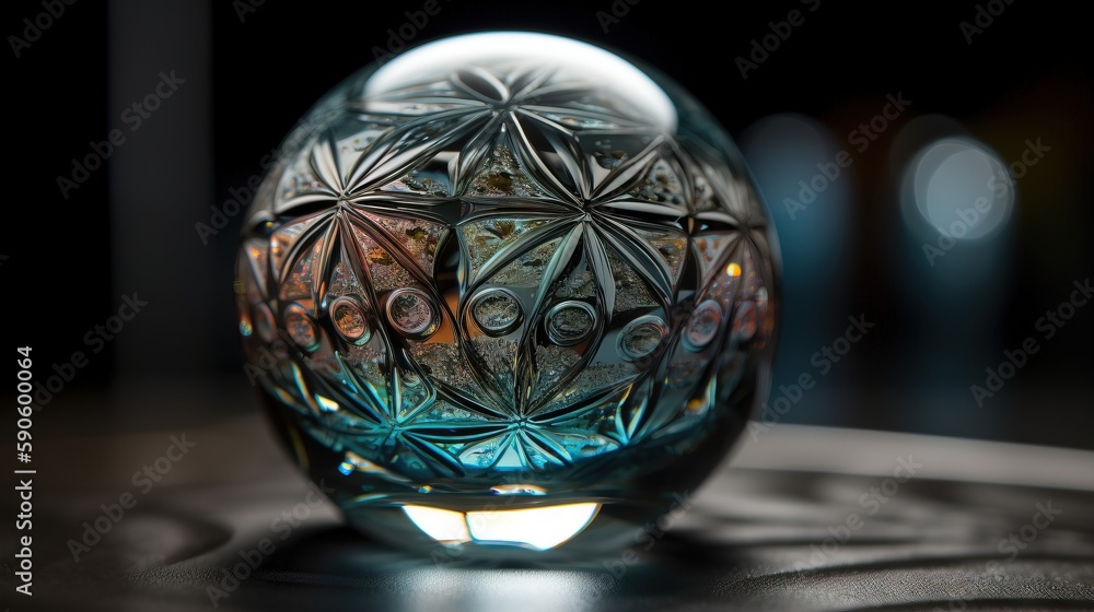 Poster a glass vase sitting on a table with a light on it's side and a black background behind it with a pa