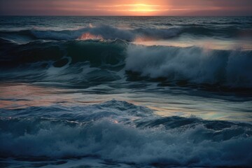 Fototapeta na wymiar vibrant sunset over the ocean waves. Generative AI