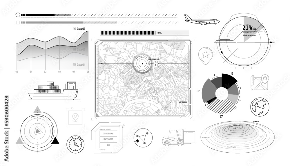 Canvas Prints set of infographic elements about geolocation and cargo transportation.