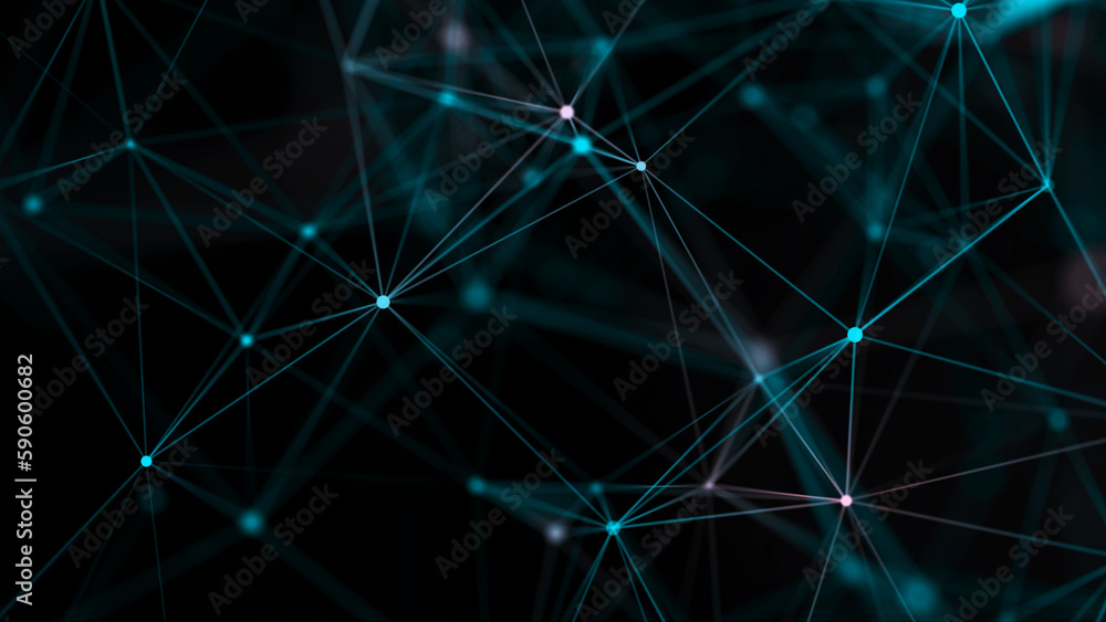 Poster connecting colored lines and dots in space. abstract digital background. data network connections.3d