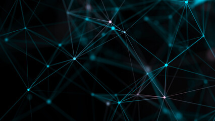 Connecting colored lines and dots in space. Abstract digital background. Data network connections.3d rendering.