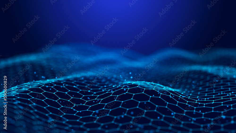 Poster abstract digital wave. digital network background. 3d rendering