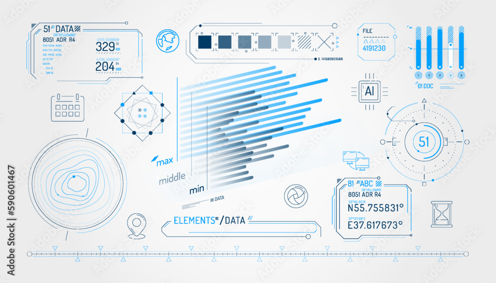 Poster set of infographic elements about data exchange and geolocation.