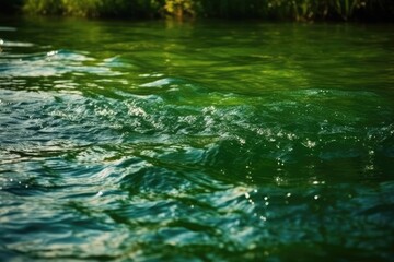 Obraz premium serene lake covered in green algae. Generative AI